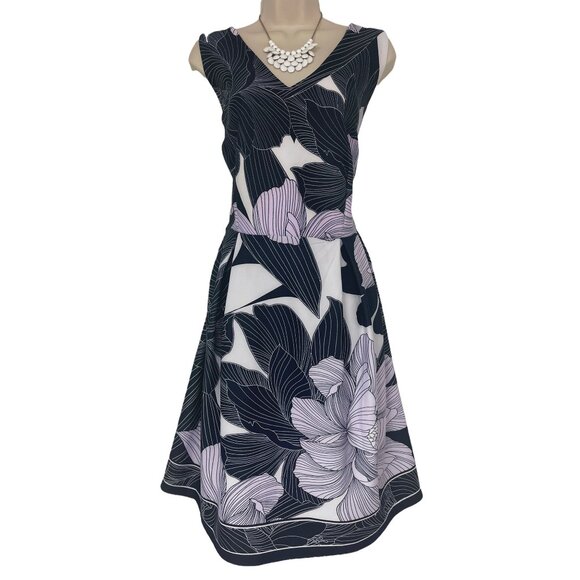 Roz & Ali Navy Floral Print Fit & Flare Scuba Dress Size 16 Summer Wedding Party - Picture 1 of 7